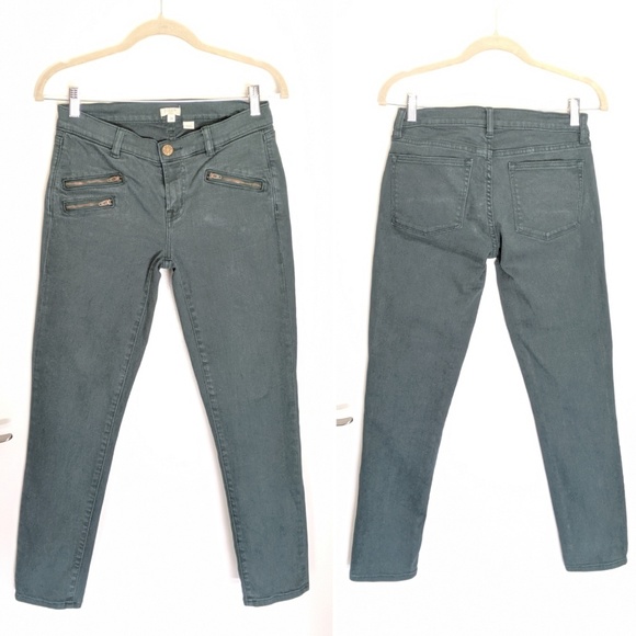 J Crew Dark Green Moto Zipper Pocket Jeans - Picture 3 of 8